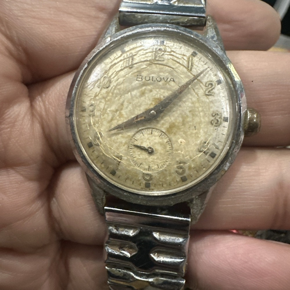 Vintage Bulova Manual Wind 32mm Mens Watch Small Seconds Missing Back - Repair